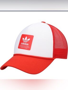 adidas Men's Trucker Hat Red White Adjustable Mesh Back Casual One Size